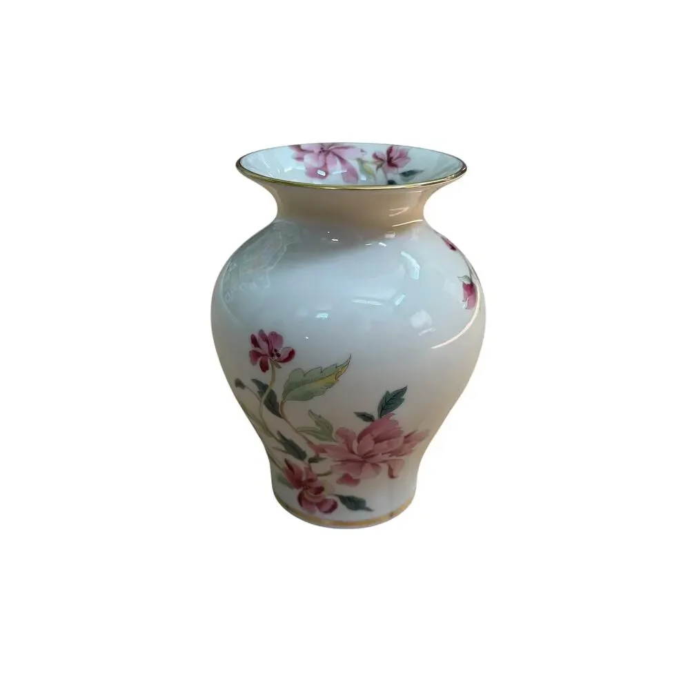 Lenox Vase Barrington Collection 1990s Floral White Pink Green Ceramic 5.75